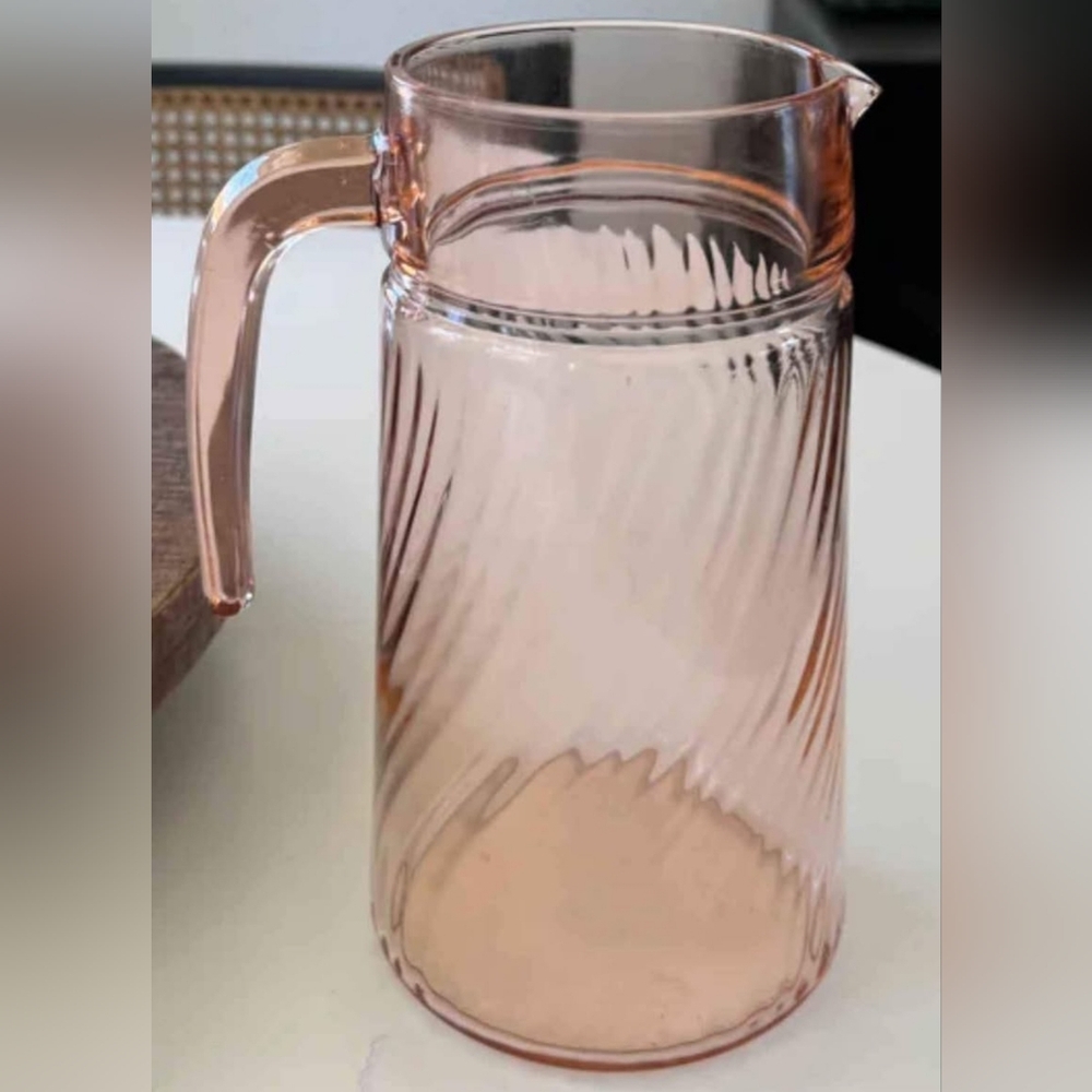Depression Rosaline Swirl Rose Pink Pitcher Vintage Arcoroc 8.25" tall